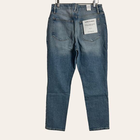 Good American Good Classic Distressed High Rise Denim Blue Jeans Size 6/28 NWT - Picture 4 of 8